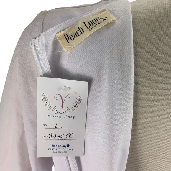 Peach Love NWT Large Dress White Bell Long Sleeves Lined Modest Knee Length - Picture 5 of 8